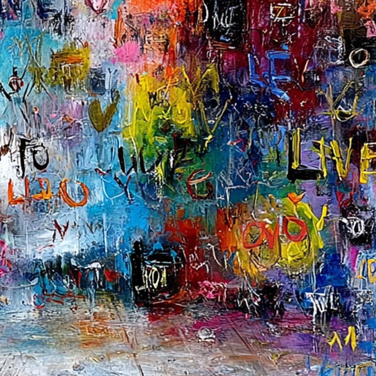 ECHOES OF LOVE: Vibrant Textured Abstract Graffiti Art Painting - Image 3