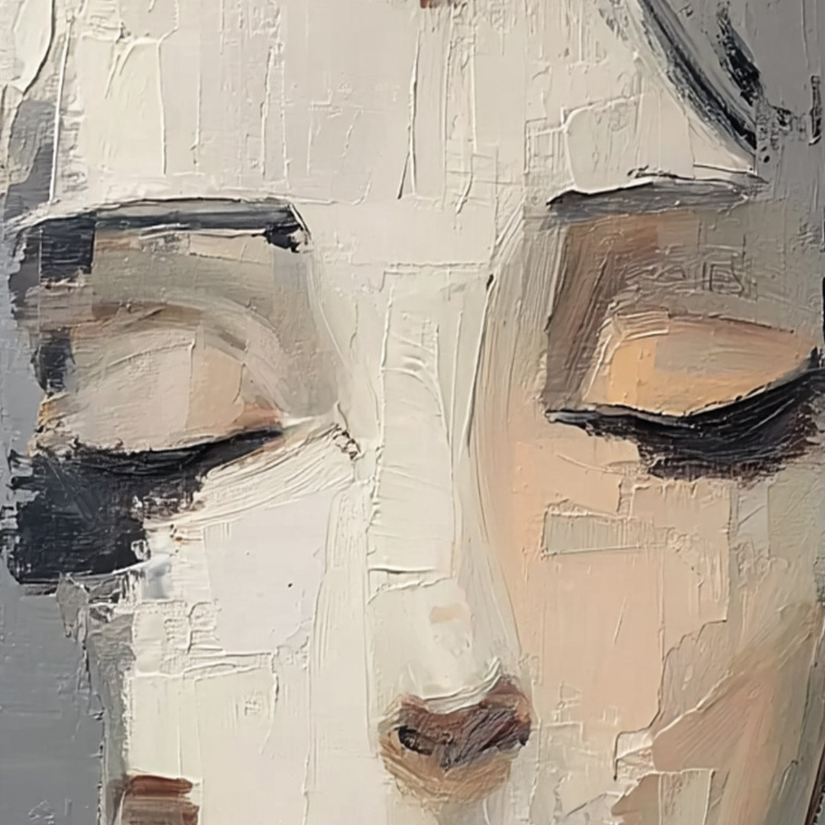ECHOES OF SILENCE: Textured Abstract Portrait Oil Painting on Canvas - Image 3