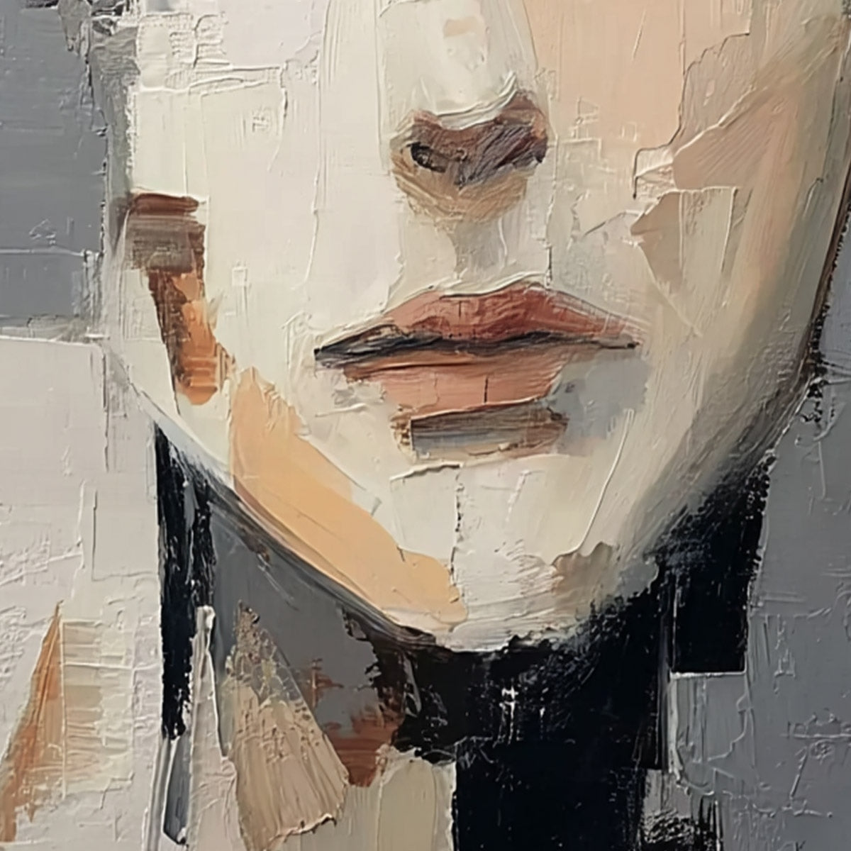 ECHOES OF SILENCE: Textured Abstract Portrait Oil Painting on Canvas - Image 5