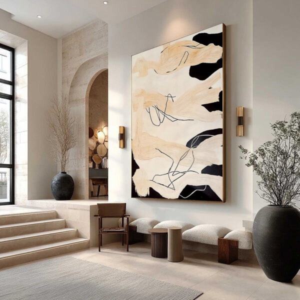 ECHOES OF SILENCE: Vertical Wabi Sabi Abstract Painting in Neutral Tones