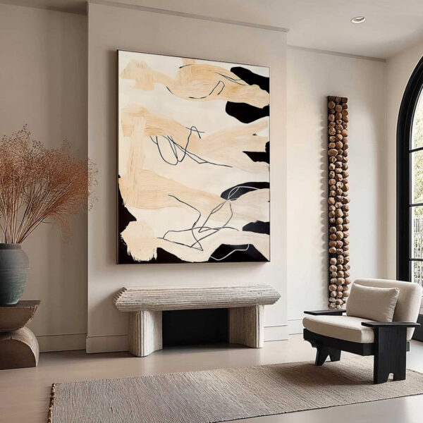 ECHOES OF SILENCE: Vertical Wabi Sabi Abstract Painting in Neutral Tones