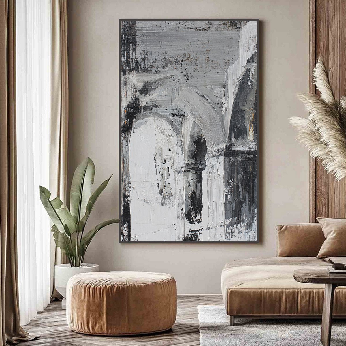 ECHOES OF THE ARCADE: Monochrome Abstract Architectural Painting - Image 4