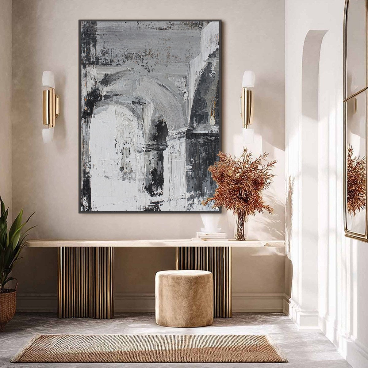 ECHOES OF THE ARCADE: Monochrome Abstract Architectural Painting - Image 2