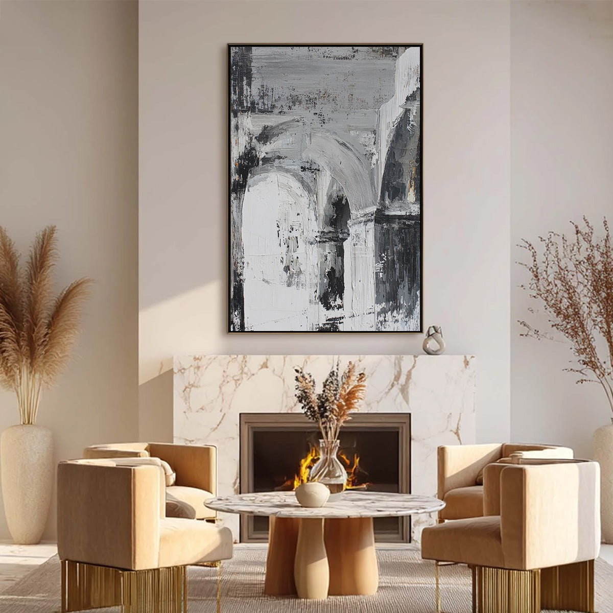 ECHOES OF THE ARCADE: Monochrome Abstract Architectural Painting - Image 6