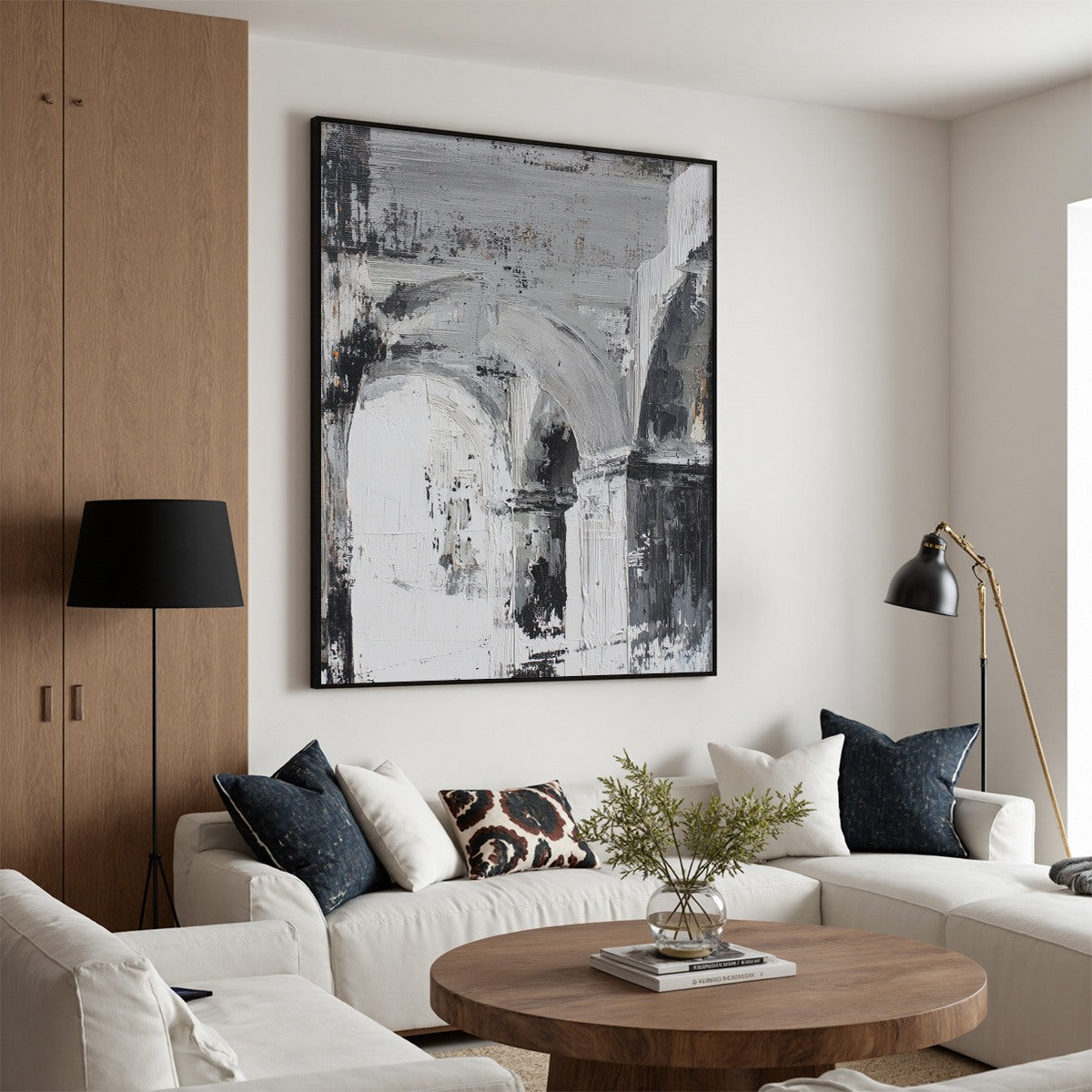 ECHOES OF THE ARCADE: Monochrome Abstract Architectural Painting - Image 8