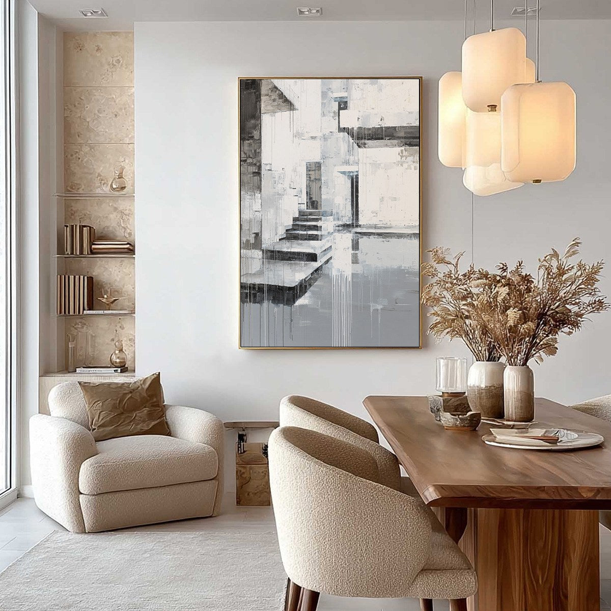 ECHOES IN CONCRETE: Monochrome Abstract Architectural Painting - Image 4