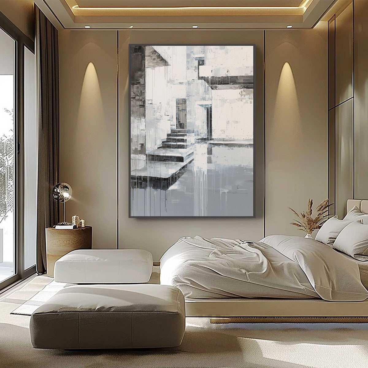 ECHOES IN CONCRETE: Monochrome Abstract Architectural Painting - Image 2