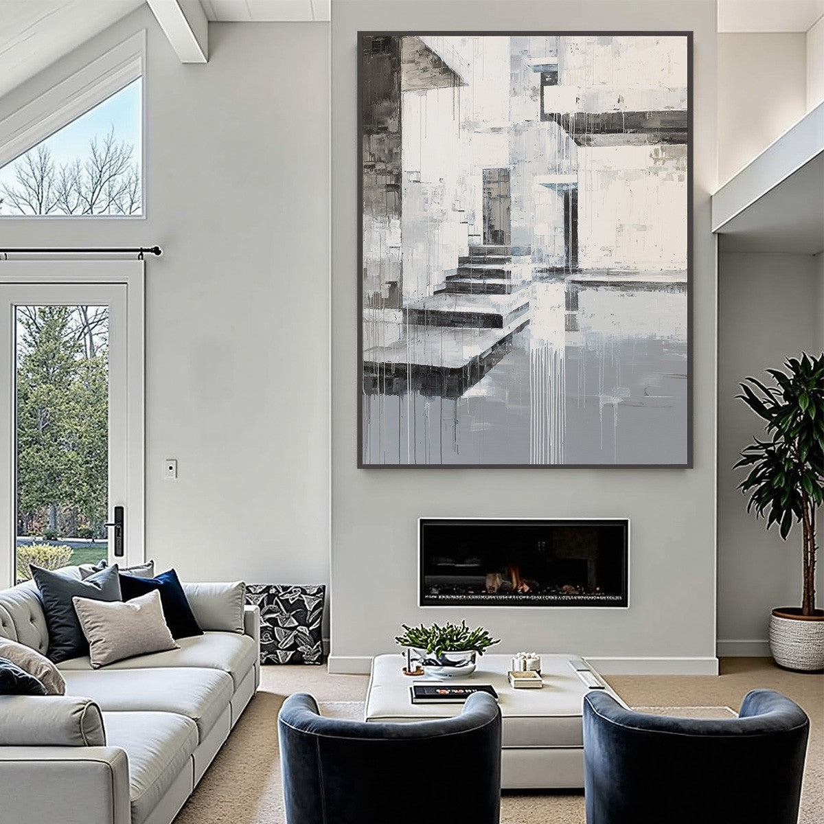 ECHOES IN CONCRETE: Monochrome Abstract Architectural Painting - Image 6