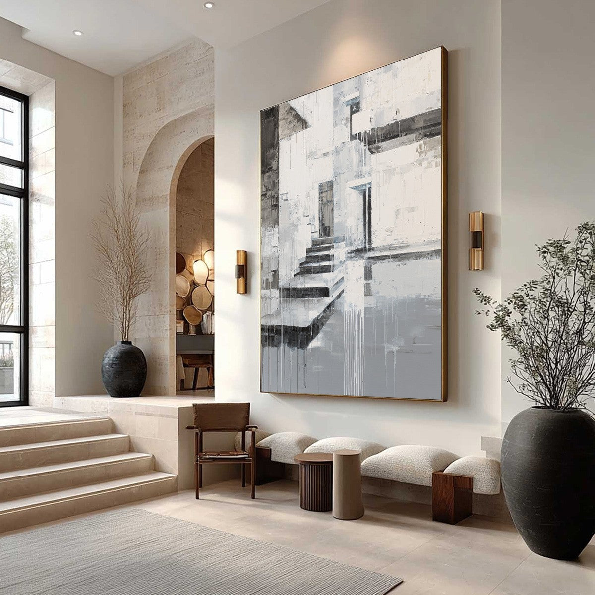 ECHOES IN CONCRETE: Monochrome Abstract Architectural Painting - Image 7