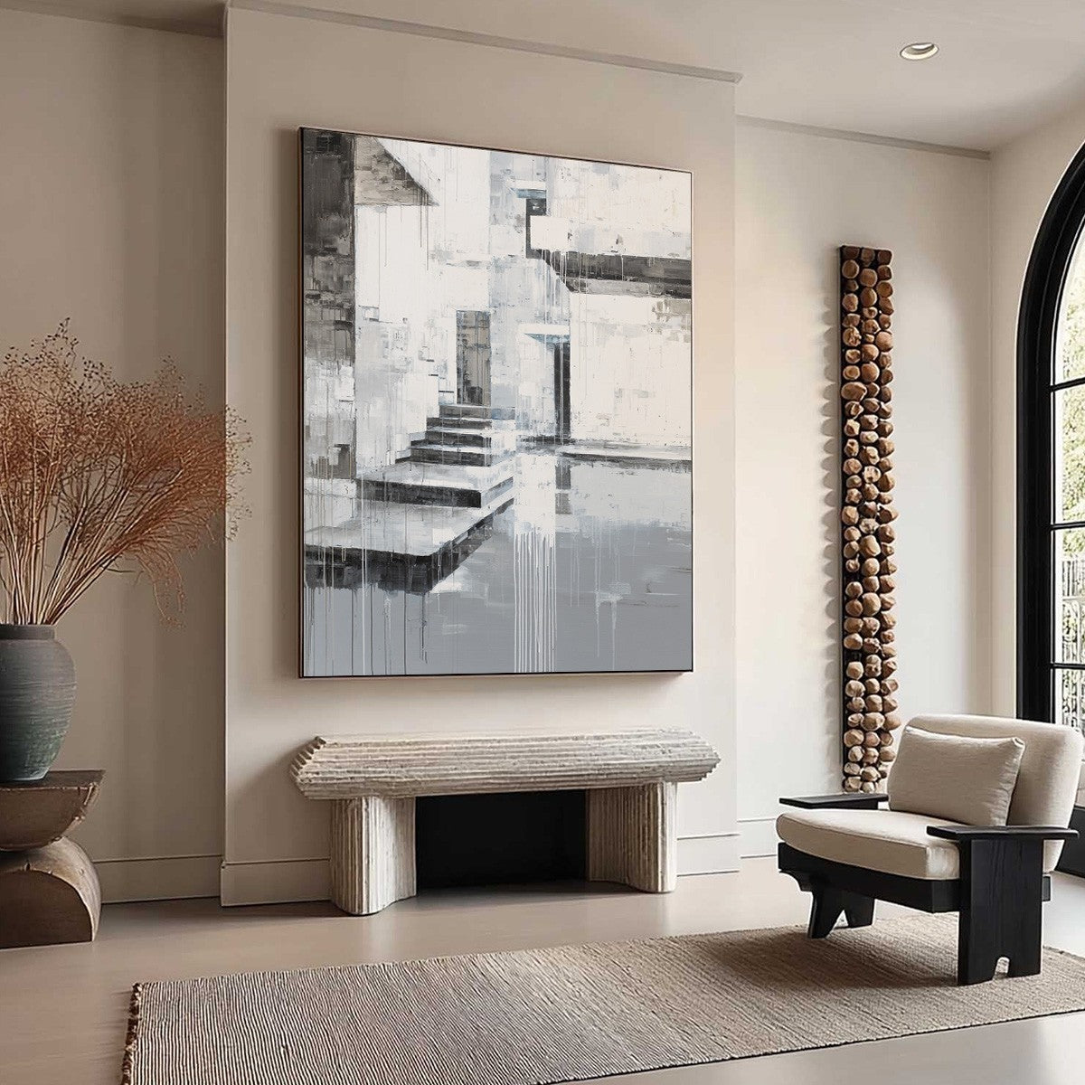 ECHOES IN CONCRETE: Monochrome Abstract Architectural Painting - Image 8