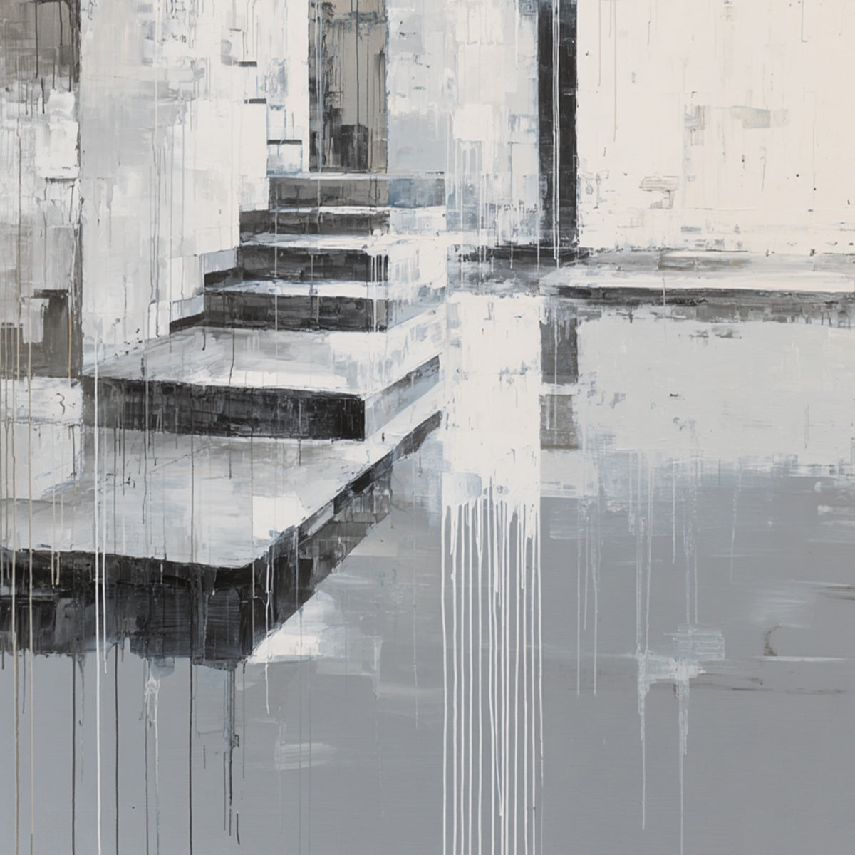 ECHOES IN CONCRETE: Monochrome Abstract Architectural Painting - Image 3