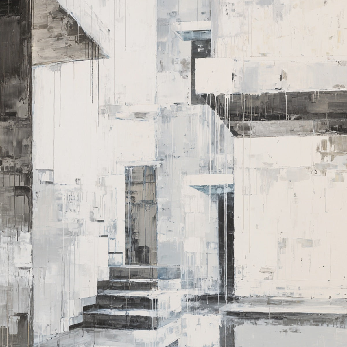 ECHOES IN CONCRETE: Monochrome Abstract Architectural Painting - Image 5