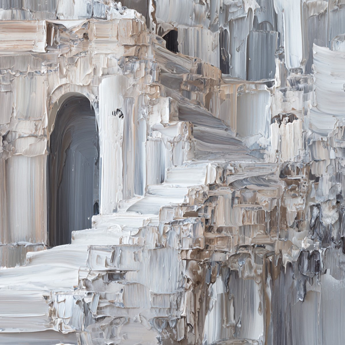 ECHOES OF STONE: Textured Impasto Architectural Painting - Image 3