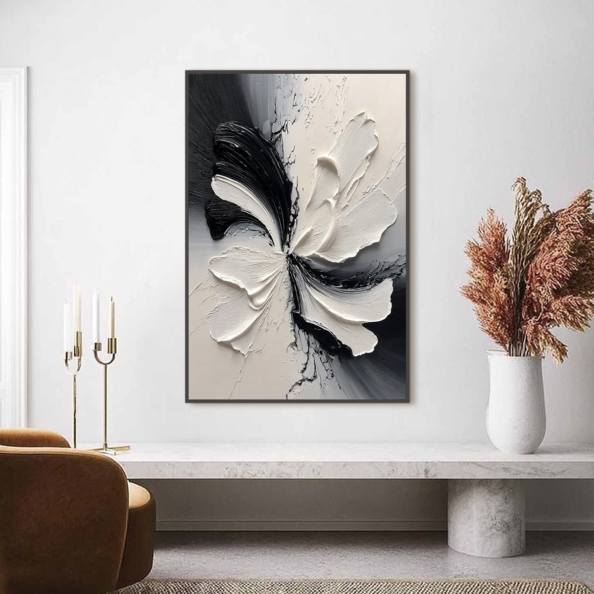ECLIPSE BLOSSOM: Textured Black and White Abstract Impasto Painting - Image 4