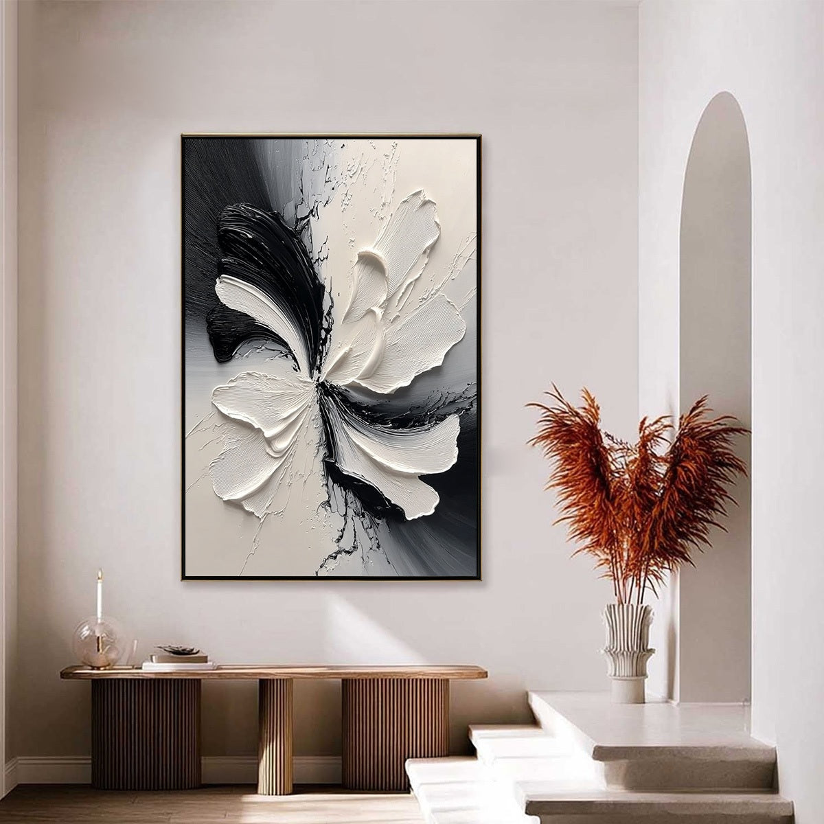 ECLIPSE BLOSSOM: Textured Black and White Abstract Impasto Painting - Image 6