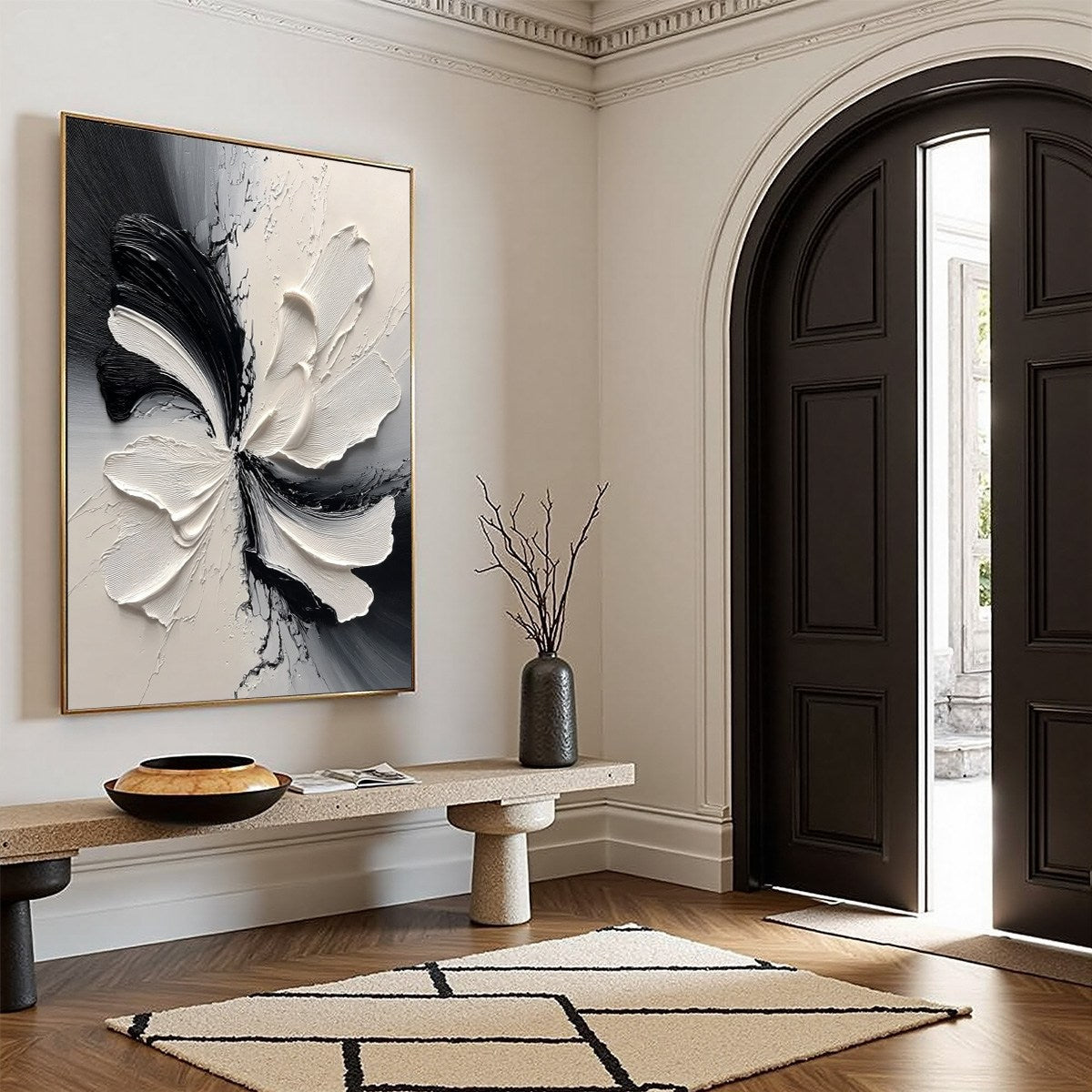 ECLIPSE BLOSSOM: Textured Black and White Abstract Impasto Painting - Image 8