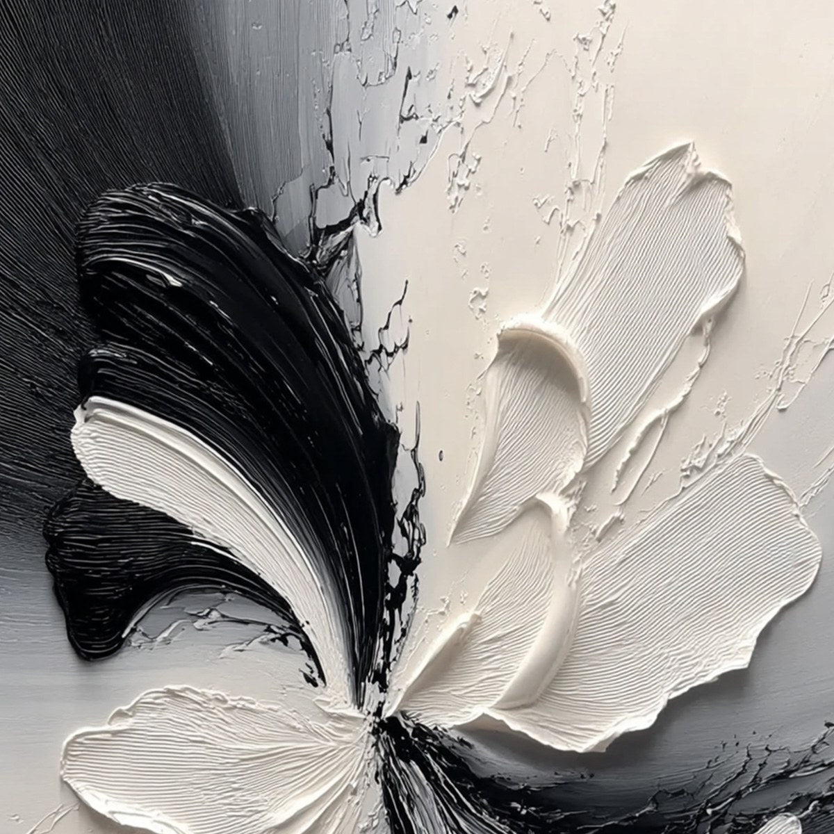 ECLIPSE BLOSSOM: Textured Black and White Abstract Impasto Painting - Image 3