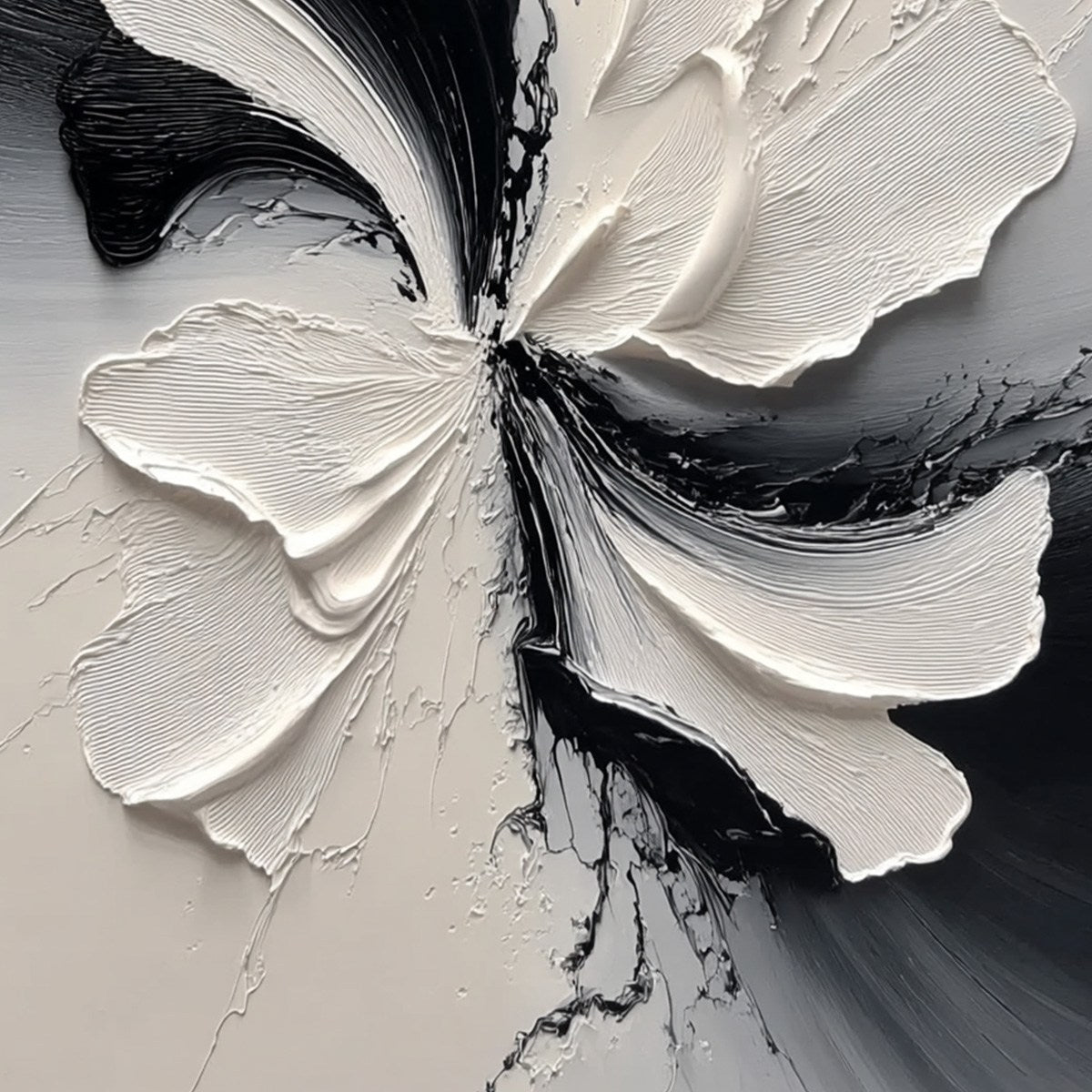ECLIPSE BLOSSOM: Textured Black and White Abstract Impasto Painting - Image 5