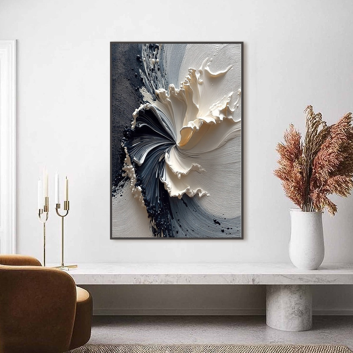 ECLIPSE IN BLOOM: Textured Wabi Sabi Abstract Floral Painting - Image 2