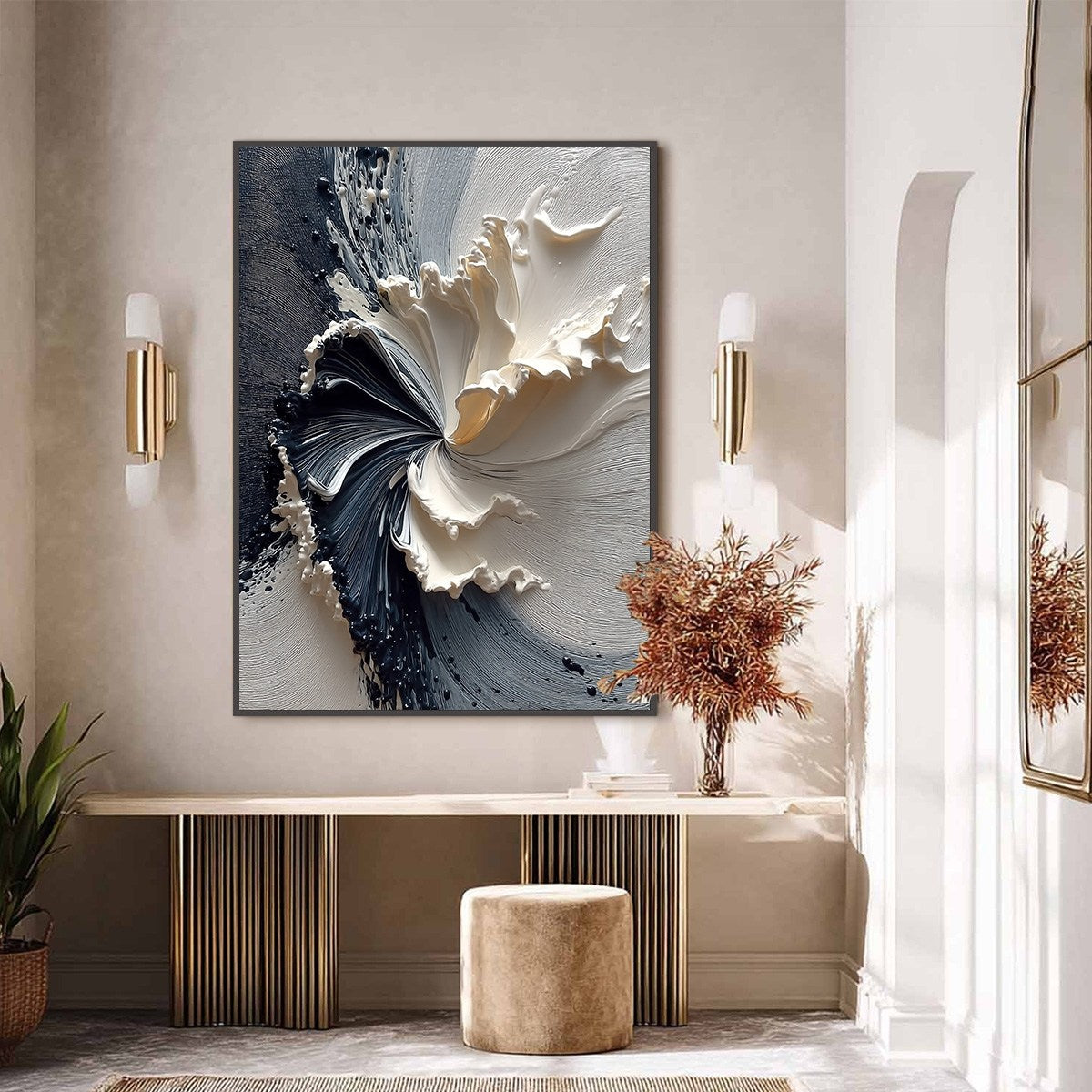 ECLIPSE IN BLOOM: Textured Wabi Sabi Abstract Floral Painting - Image 4