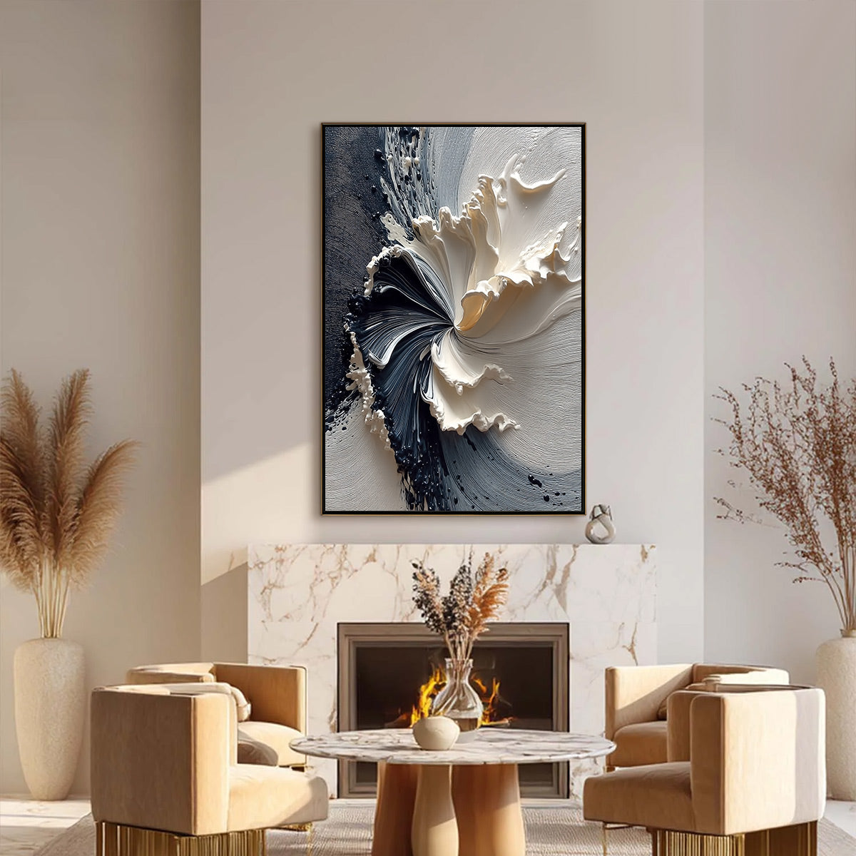 ECLIPSE IN BLOOM: Textured Wabi Sabi Abstract Floral Painting - Image 6