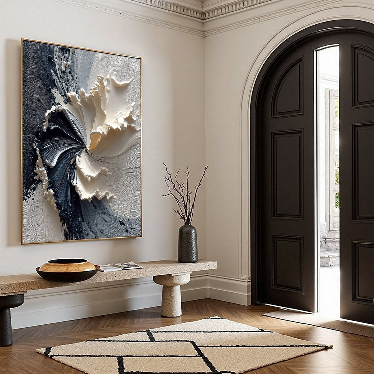 ECLIPSE IN BLOOM: Textured Wabi Sabi Abstract Floral Painting - Image 8
