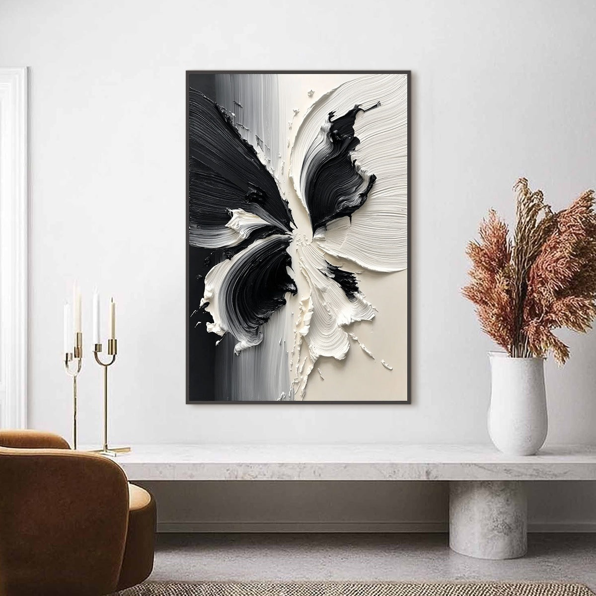 ECLOSION: Black and White Wabi Sabi Textured Abstract Flower Painting - Image 4