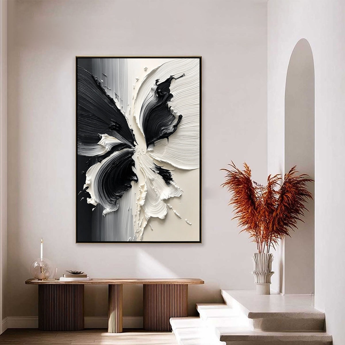 ECLOSION: Black and White Wabi Sabi Textured Abstract Flower Painting - Image 6