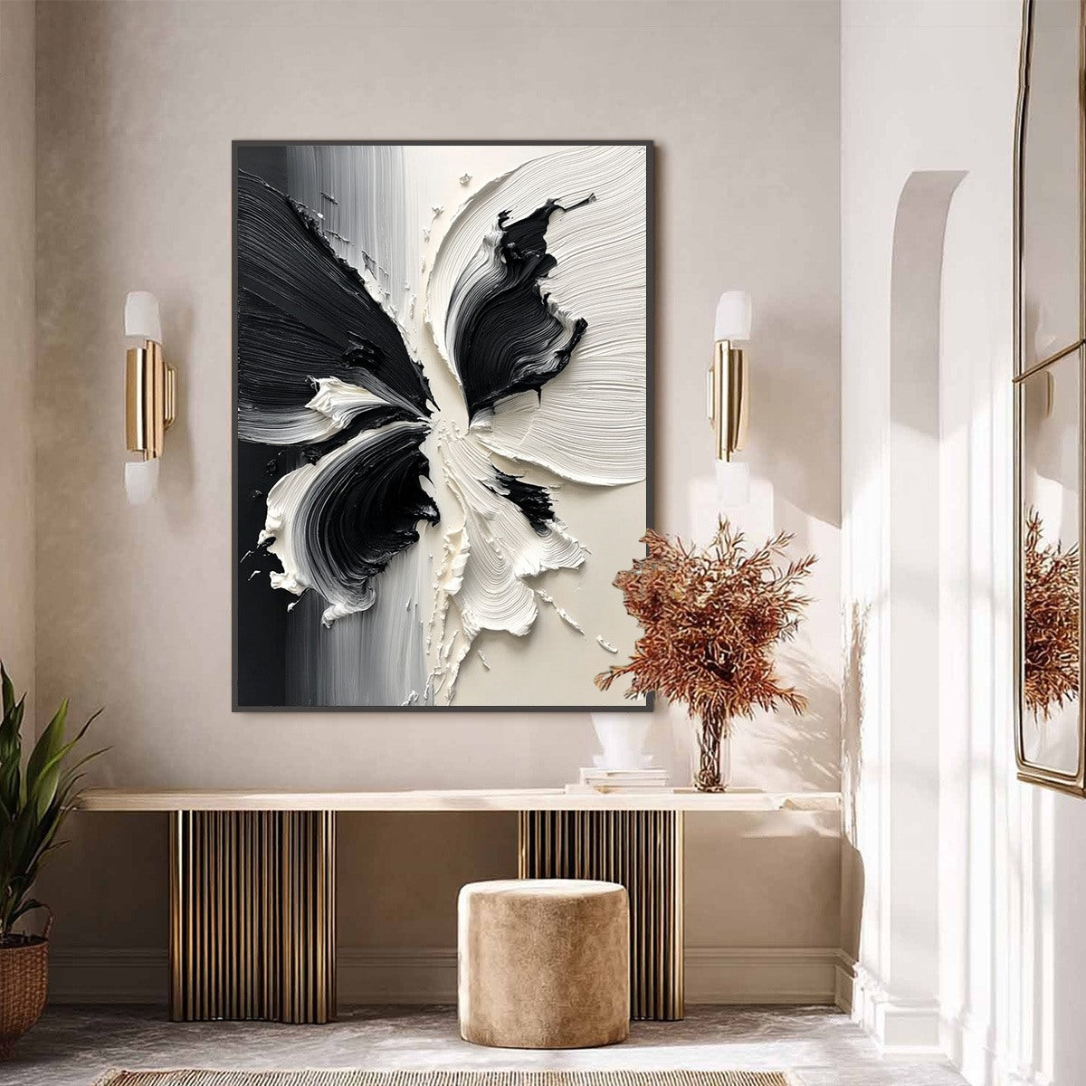 ECLOSION: Black and White Wabi Sabi Textured Abstract Flower Painting - Image 2