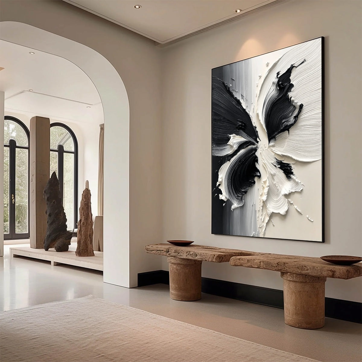 ECLOSION: Black and White Wabi Sabi Textured Abstract Flower Painting - Image 7