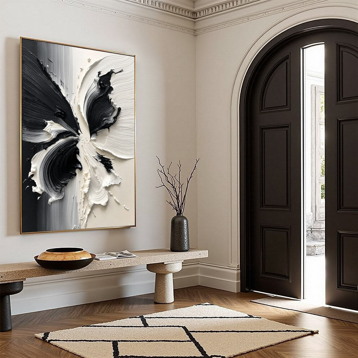 ECLOSION: Black and White Wabi Sabi Textured Abstract Flower Painting - Image 8