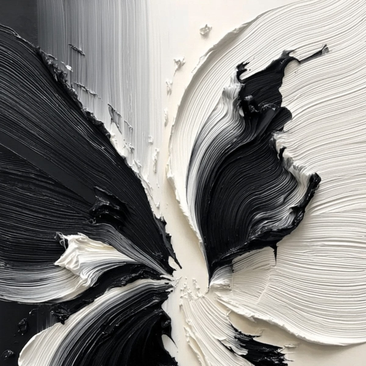 ECLOSION: Black and White Wabi Sabi Textured Abstract Flower Painting - Image 3