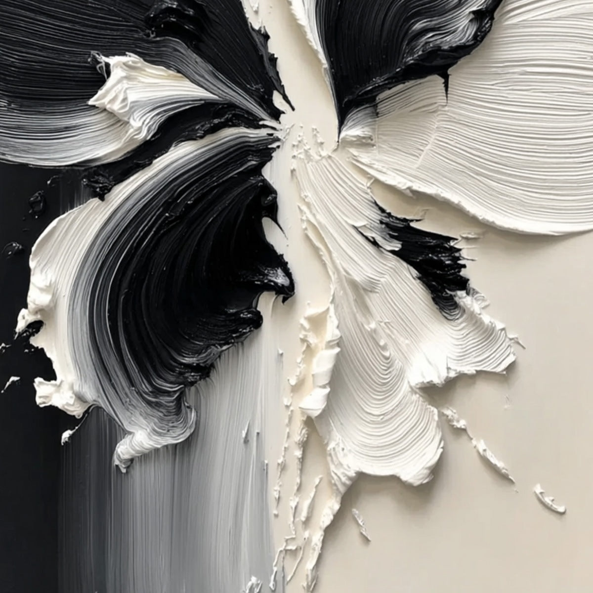 ECLOSION: Black and White Wabi Sabi Textured Abstract Flower Painting - Image 5