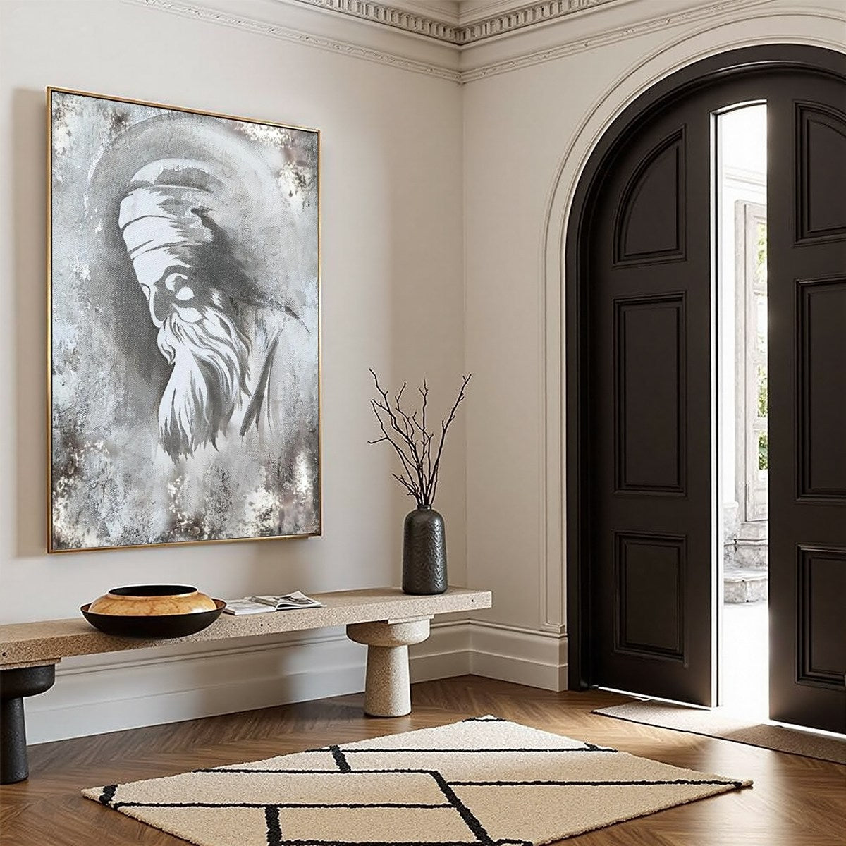 ELDER'S WHISPER: Minimalist Monochrome Figurative Portrait Painting - Image 8