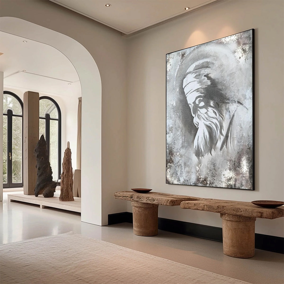 ELDER'S WHISPER: Minimalist Monochrome Figurative Portrait Painting - Image 7