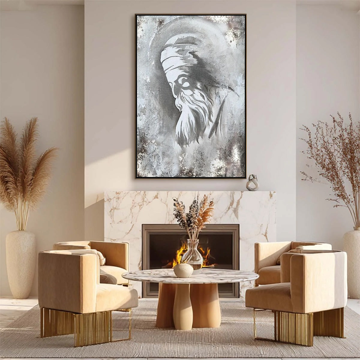 ELDER'S WHISPER: Minimalist Monochrome Figurative Portrait Painting - Image 3