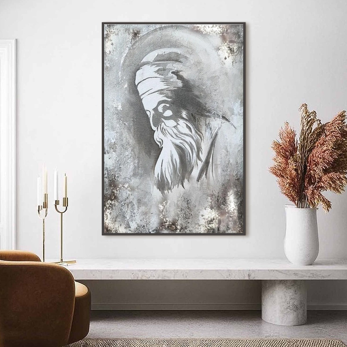 ELDER'S WHISPER: Minimalist Monochrome Figurative Portrait Painting - Image 2