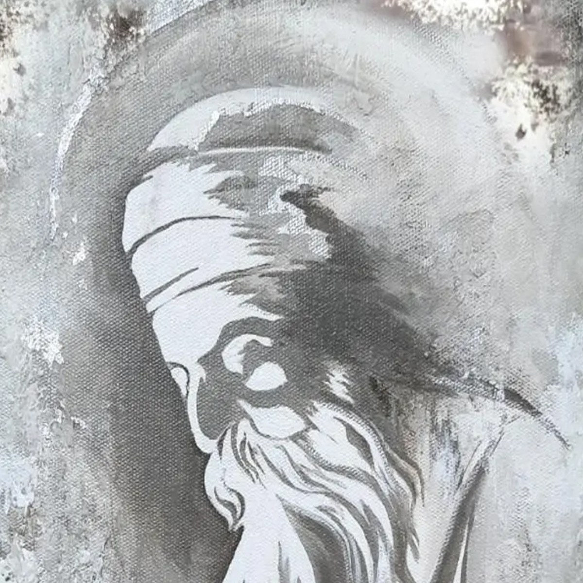 ELDER'S WHISPER: Minimalist Monochrome Figurative Portrait Painting - Image 4