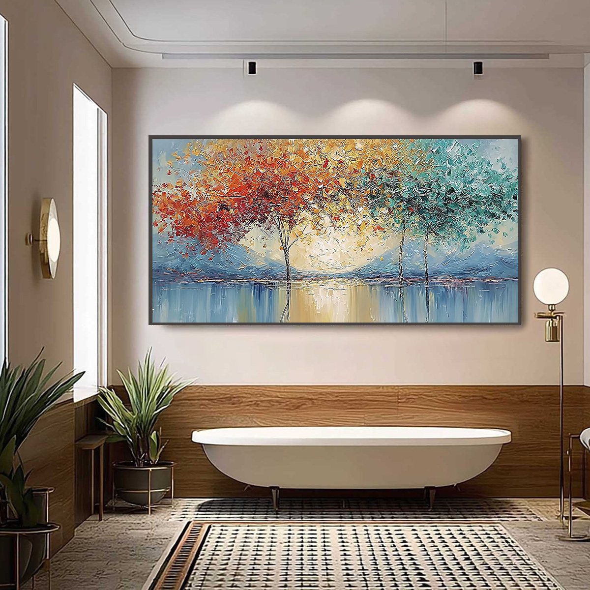 EMBER AND JADE: Textured Long Horizontal Landscape Painting of Trees - Image 6