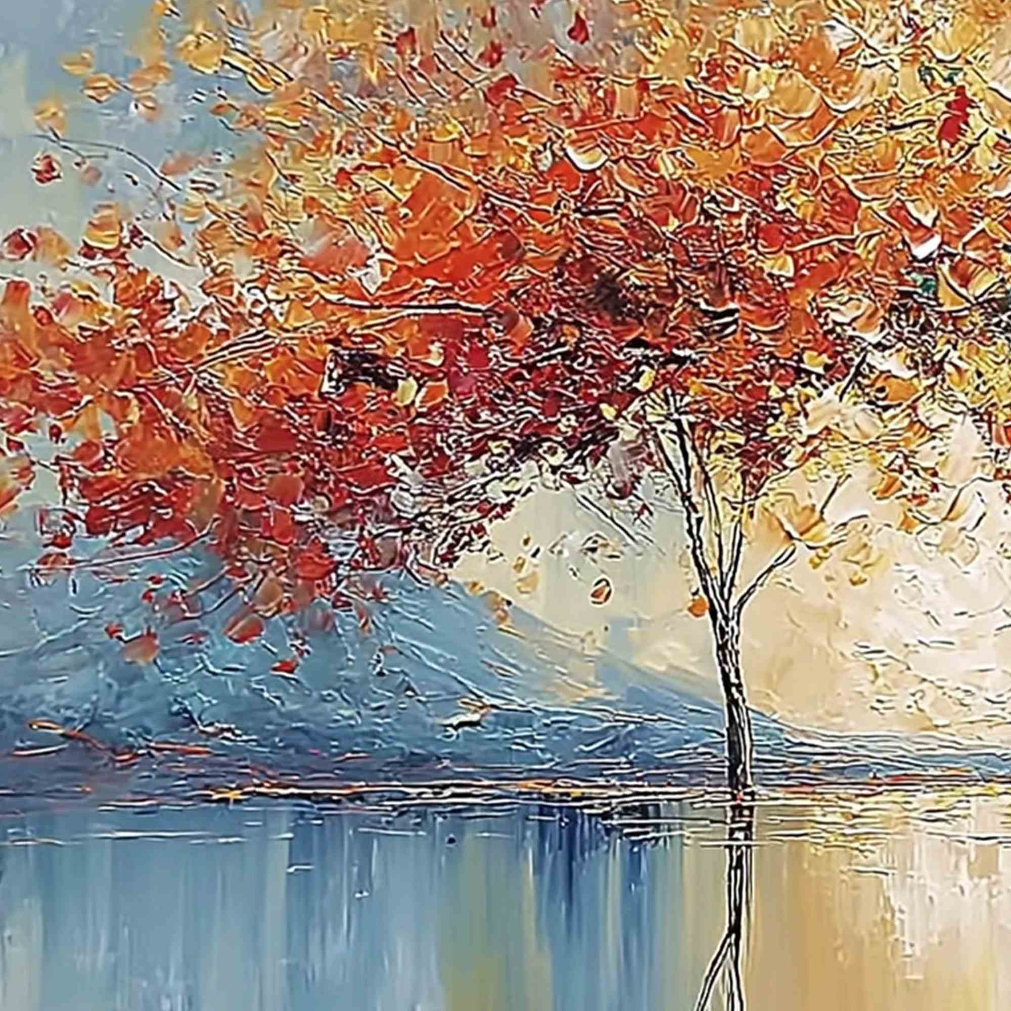 EMBER AND JADE: Textured Long Horizontal Landscape Painting of Trees - Image 3