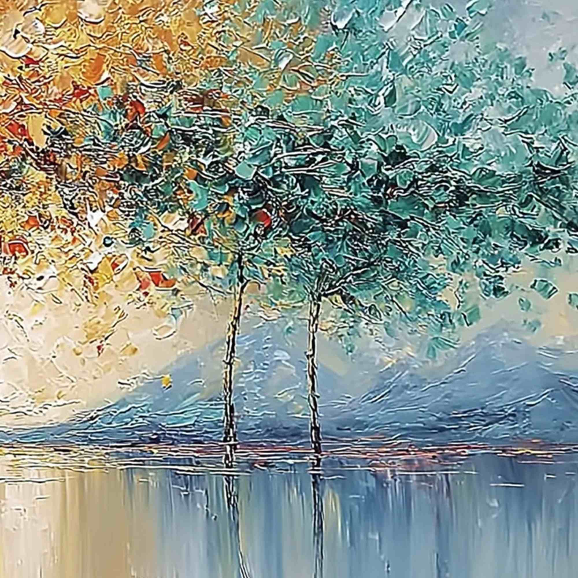 EMBER AND JADE: Textured Long Horizontal Landscape Painting of Trees - Image 5
