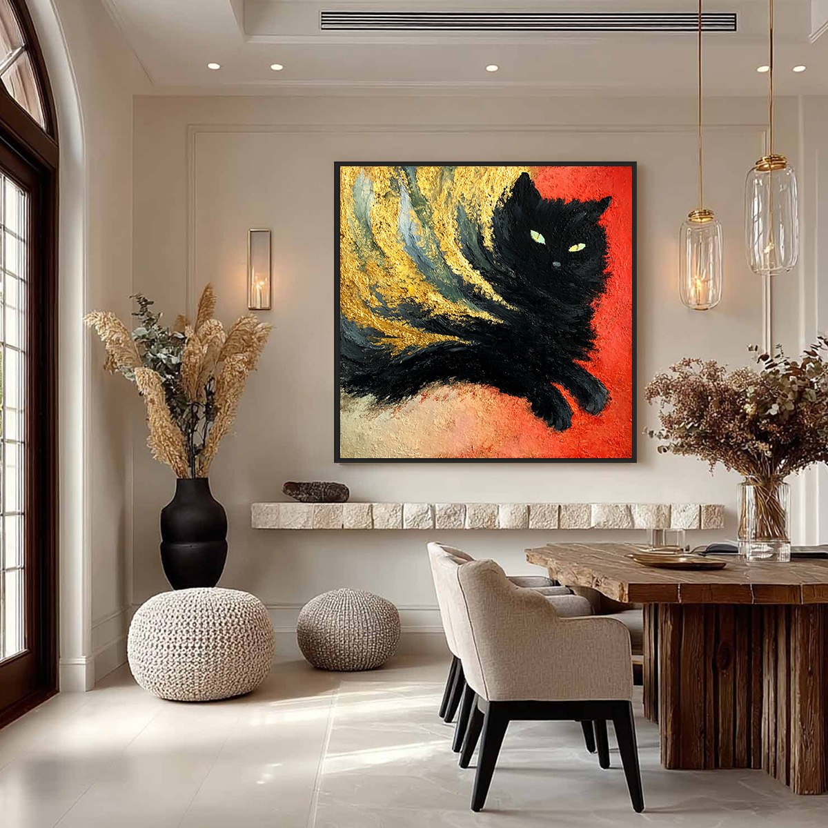 EMBER EYES: Bold Abstract Black Cat Painting with Gold Leaf - Image 4