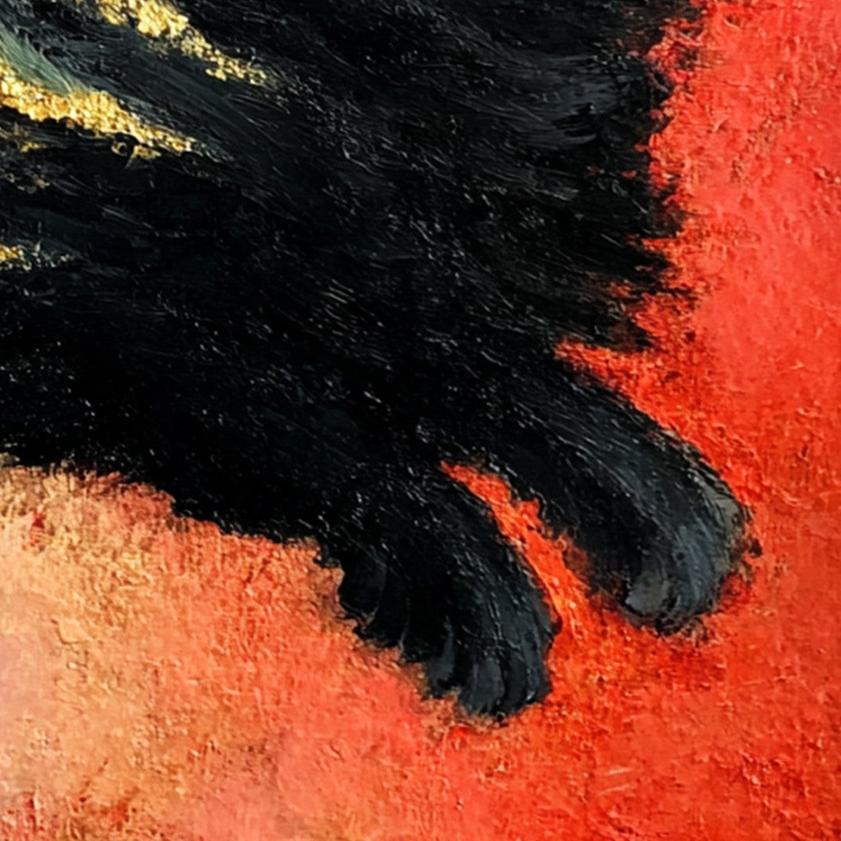 EMBER EYES: Bold Abstract Black Cat Painting with Gold Leaf - Image 3