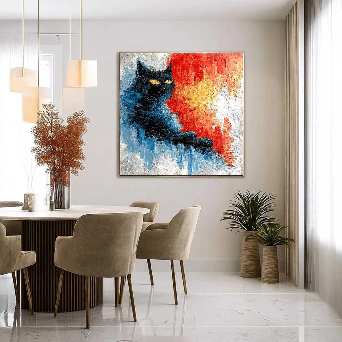 EMBER EYES: Textured Impasto Black Cat Painting on Canvas - Image 4