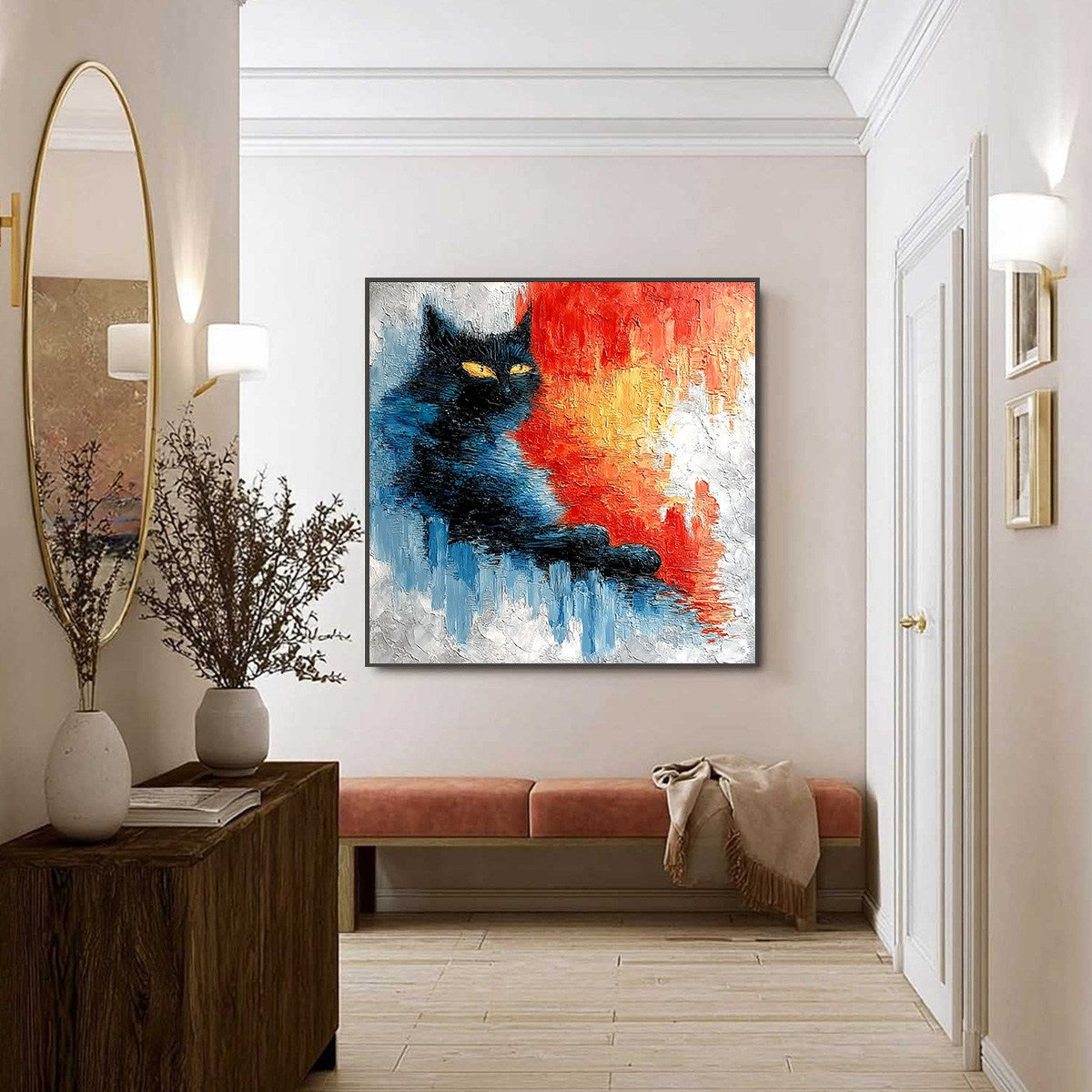 EMBER EYES: Textured Impasto Black Cat Painting on Canvas - Image 6