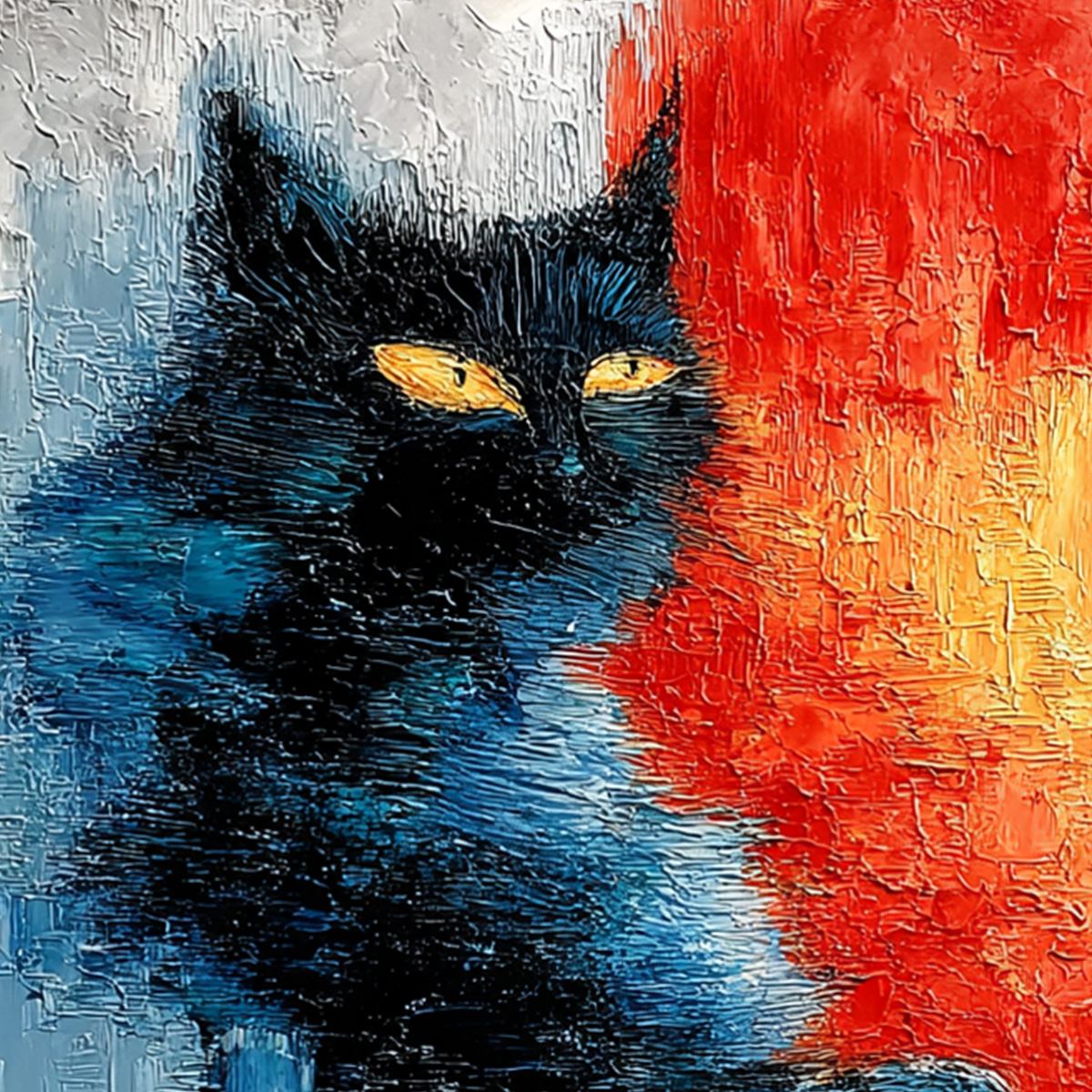 EMBER EYES: Textured Impasto Black Cat Painting on Canvas - Image 5