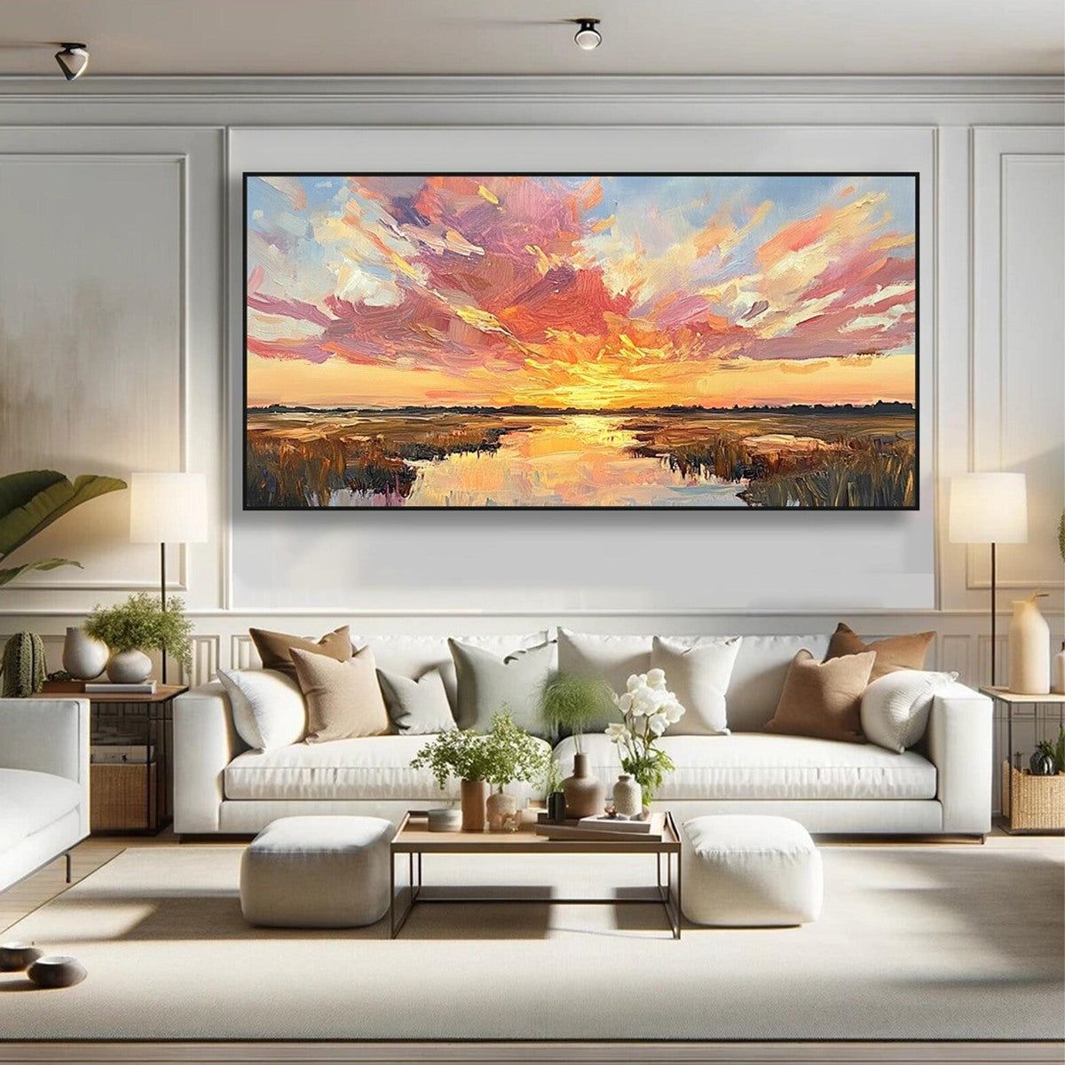 EMBERGLOW MARSH: Colorful Palette Knife Sunset Landscape Painting - Image 2