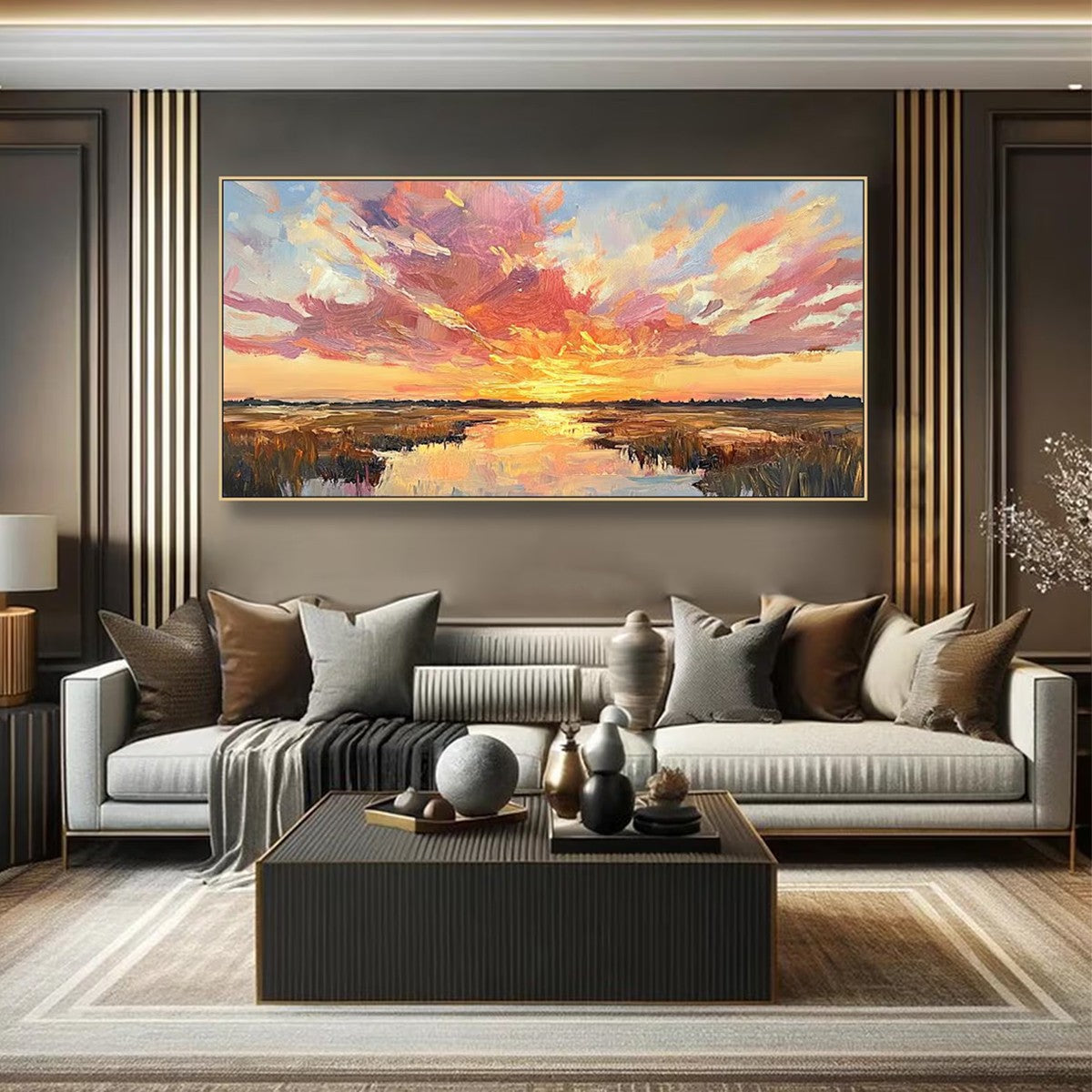 EMBERGLOW MARSH: Colorful Palette Knife Sunset Landscape Painting - Image 8