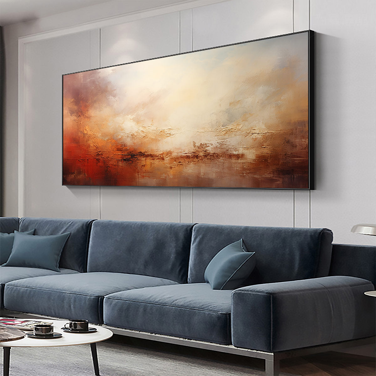 EMBER SKY: Abstract Landscape Textured Oil Painting in Warm Tones - Image 4