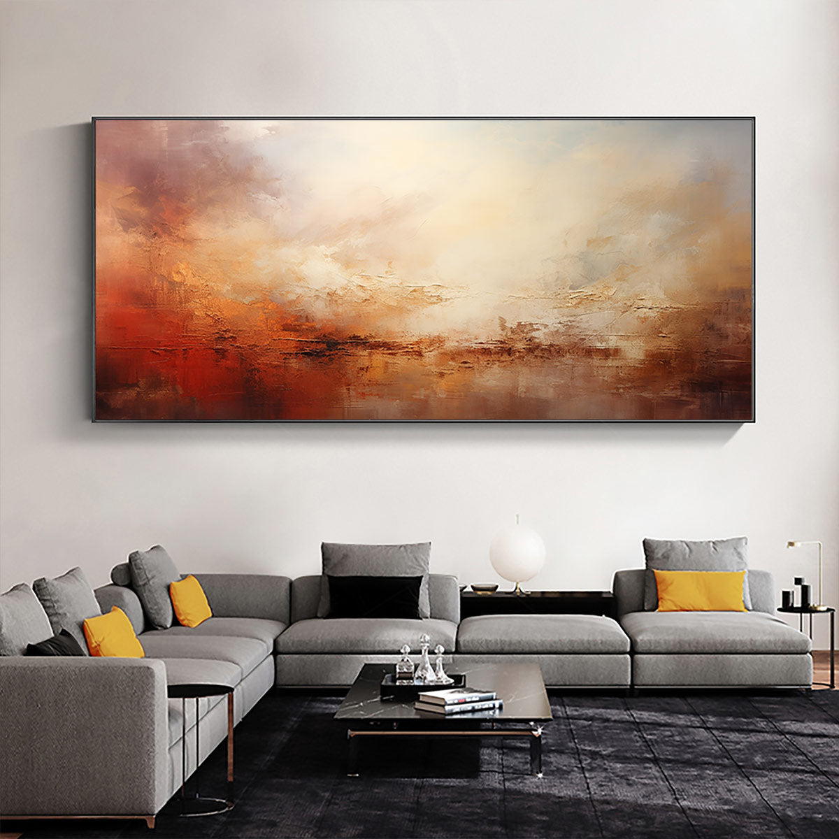 EMBER SKY: Abstract Landscape Textured Oil Painting in Warm Tones - Image 2